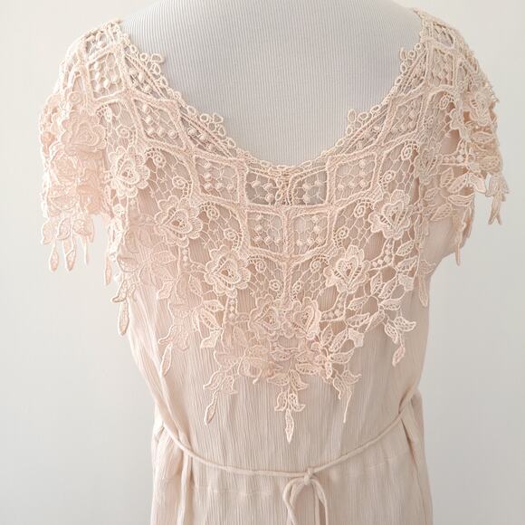 Vintage 80s Magnet Art Lynn Yang Maxi Dress Lace Crochet Pink Crepe Women Medium - Picture 7 of 11